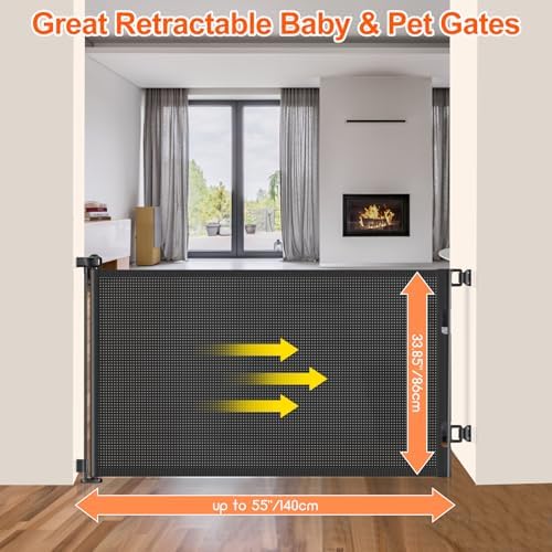 EZIGO 55 Inch Retractable Baby Gates Extra Wide Reinforced Baby Dog Gate - Image 2