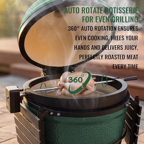 Rotisserie Accessory Attachment for XL Big Green Egg & Kamado Joe 24-inch Big Joe, Complete Grill Accessory with 120V Motor, Stainless Steel Rotisserie Rod & Forks, Heavy Duty Iron Frame - Image 5