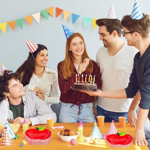 Woozettn 50 Pcs Red Apple Paper Plates Back to School Decorations,First Day of School Apple Shape Plates,Disposable Tableware Dinnerware for Preschool Graduation Party Supplies - Image 6