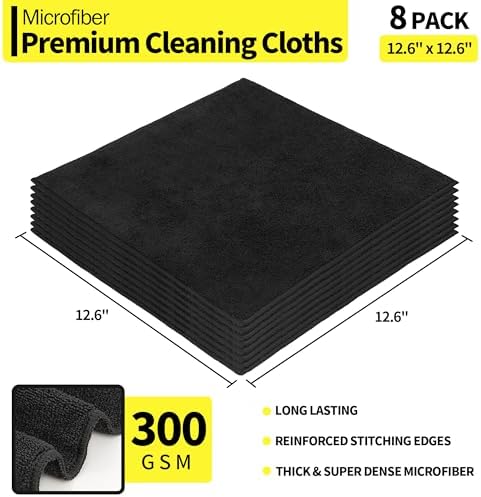 Microfiber Cleaning Cloth, Premium 8 Pack Cleaning Towels, Lint-Free & Streak-Free Ultra Absorbent, 300GSM Reusable Microfiber Towel for Cars Shop Garage Home and Kitchen, 12.6" x 12.6" - Image 2