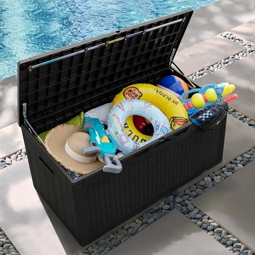 Greesum 100 Gallon Resin Patio Storage Box for Garden Tools, Black - Image 4