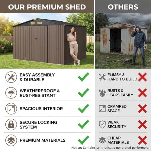 IRONCK Storage Shed, 9.7 x 7.7 FT Tool Shed with Lockable Doors, Brown - Image 6