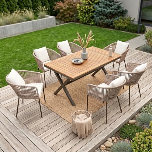 7-Piece Patio Dining Set for 6, Outdoor Patio Furniture Set, Beige - Image 7