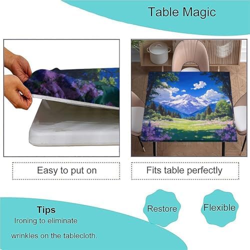 Elastic Table Cloth Indoor, Mountain Majesty Pattern Printed on Oilproof Patio Table Covers, Great for Outdoor Picnics Patio Lunch, Fit for 54" x 54" Square Tables - Image 3