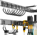 Garage Tool Organizer Wall Mount, 64 Inch Heavy Duty Garden Tool Organizer Storage System, Easy Install with 10 Adjustable Hooks, for Garage, Basement, Shed, Workshop, Black, Steel by CRXCRC