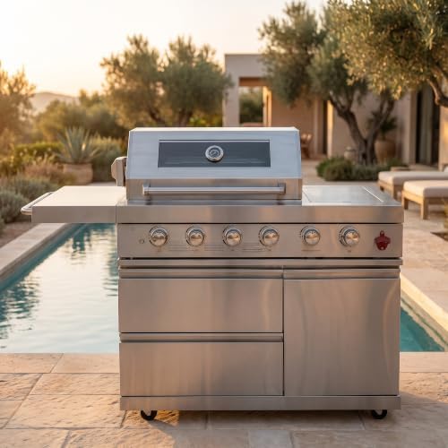 46'' Gas Outdoor Kitchen Barbecue Island, 6-Burner 75300 BTU Grill, Silver by Dvasovio