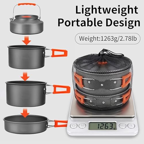 Collapsible Camping Cookware Set, Portable 4-in-1 Outdoor Camping pots and Pans Set with Nonstick Frypan, Pot, Kettle & Carry Bag, Hard-Anodized Aluminum for Camping, Hiking (2-6 Person) - Image 6