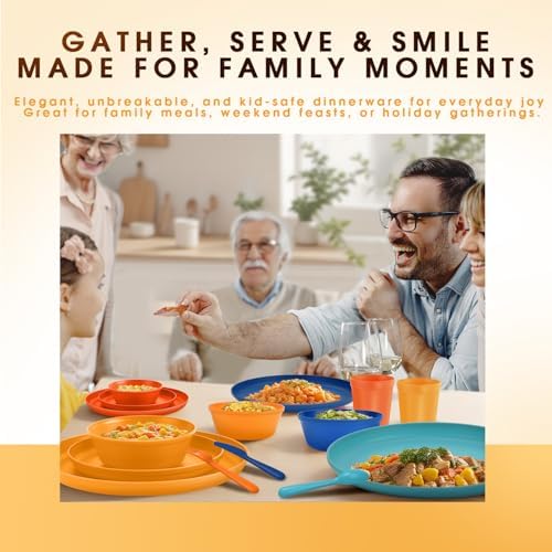 40 Piece Plastic Dinnerware Set for 8 with Cutlery, Unbreakable Plates and Bowls Set, Dishwasher & Microwave Safe Reusable Dish Set for Camping, RV, Outdoor Kitchen, Apartment Dining,Tropic Multicolor - Image 5