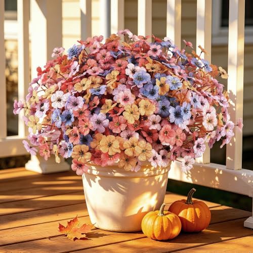 24 Bundles Fall Artificial Flowers for Outdoors Decors, Faux Mums Plants Fake Silk Flora, UV Resistant Realistic Faux Plants Greenery for Outside Farmhouse Porch Patio Window Box Planter Fall Decor by TrueGloArtficialGreenery