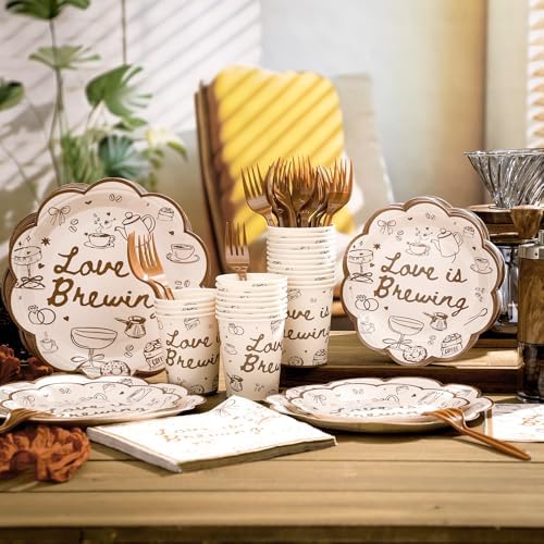 Zubebe 175 Pcs Love Is Brewing Bridal Shower Decorations Plates Napkins Cup - Image 3