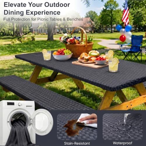 Picnic Table Cover with Bench Covers Camping Tablecloth Set with Pocket - Image 6