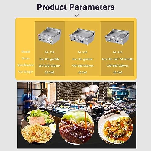 Double Gas Griddle Grill Smooth LPG Commercial Stainless Steel Heavy Duty Restaurant Outdoor Griddle Gas Baking Plate Burger Grill Large Non-Stick Burners Flat Hot Plate for Home and Commercial - Image 3