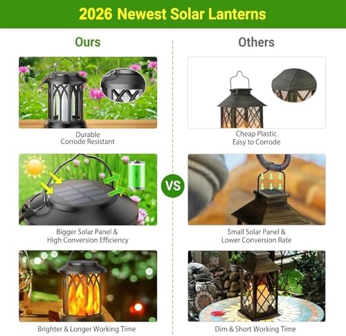 KOOPER Hanging Solar Lights Lantern Outdoor, Flickering Flames Solar Outdoor Lights, Solar Lanterns Outdoor Waterproof with Bigger Panel, Lanterns Decorative Outdoor for Yard Garden Decor, 2 Pack - Image 5