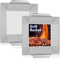 8” Grilling Basket, HaSteeL Small BBQ Grill Basket Wok Set of 2 for Vegetable, Kabobs, Shrimps, Heavy Duty Stainless Steel Grilling Accessories for All Grills, Dishwasher Safe by HaSteeL