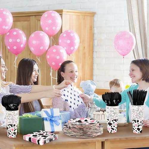 Kochorie 350 PCS Pink Cow Print Party Supplies Set for 50 Guests Includes Cowgirl Pink Cow Party Plates Cups Napkins Utensils for Western Birthday, Baby Shower, Bachelorette Disposable Tableware - Image 7