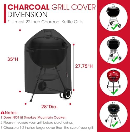 Unicook Waterproof Kettle Cover for 22-Inch Charcoal Grill, 28" Dia x 35" H - Image 2