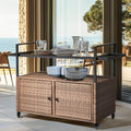 VINGLI Outdoor Storage Cabinet with Wheels, Waterproof Woven Rattan with Double Magnetic Doors, Mobile Multi-Purpose Cabinet for Storage, Buffet Server, Bar Table, Potting Bench (Glass Top) by VINGLI
