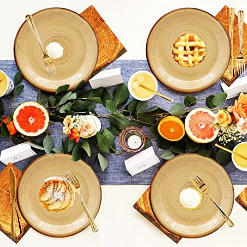 40Pcs Wood Grain Party Supplies Wood Grain Paper Plates 7" Rustic Wood Slice Dessert Plates Camp-Fire Party Supplies Camping Woodland Animal Baby Shower Lumberjack Theme Birthday Part y Decorations - Image 3