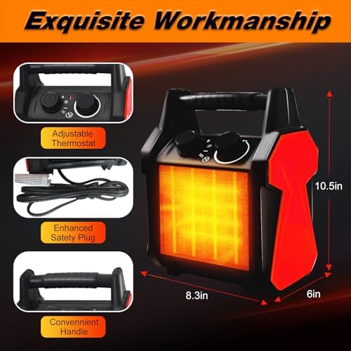 Buyplus Outdoor Heater, 1500W Patio Heater for Garage, Portable Electric Space Heaters with Overheat Tip-Over Protection, PTC Ceramic Space Heaters for Garage, Greenhouse, Indoor Outdoor Use,Vermilion - Image 6