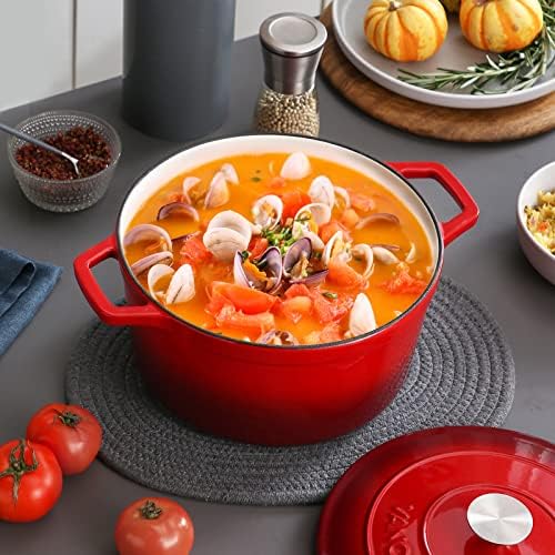 vancasso 7.5 Qt Round Enameled Cast Iron Dutch Oven with Lid, Red - Image 5