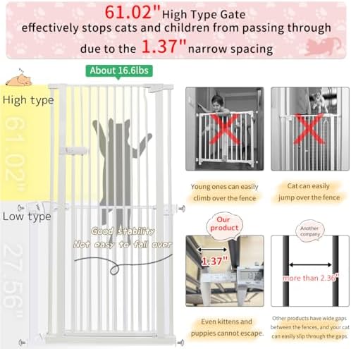 Lumizone Extra Tall Cat Gate 61.02" High 29.92"-34.24" Wide Pet Gate White - Image 4