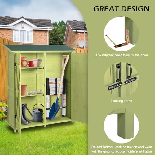 VINGLI Upgraded Outdoor Wooden Storage Shed, Extra Large Garden Shed Outside Tool Cabinet with 2 Safety Latches, Patio Storage Organizer for Garden Yard Lawn Equipment, Light Green - Image 5
