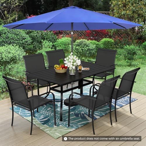 Incbruce 8 Pieces Patio Dining Set with Dark Blue Umbrella, Outdoor Dining Set of 6 Textilene Chairs and Rectangle Table with Umbrella Hole for Backyard, Garden, and Poolside (Black) - Image 4