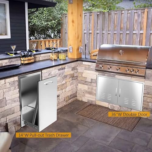 Outdoor Kitchen Drawers, Box Frame Style Flush Mount BBQ Drawer w/Stainless Steel Handle, BBQ Island Drawers For Patio Grill Station,Trash Drawer - Image 5