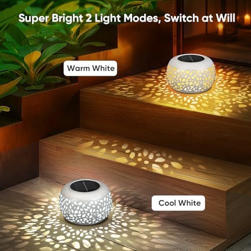Solar Lanterns Outdoor Waterproof: 4 Pack White Hollow Out Solar Lights - Image 3