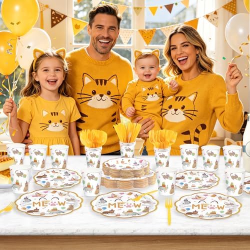 168 Pcs Cat Theme Birthday Party Decorations, Serves 24 - Image 6