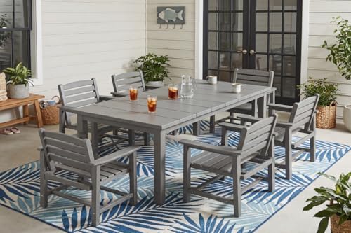 Perli™ 7-Piece Outdoor Dining Set, All-Weather HDPE Patio Furniture with 6 Ergonomic Chairs & Large Table, Built-in Umbrella Hole, UV-Resistant Set for Backyard, Deck, Poolside, Grey by PatioKingdom