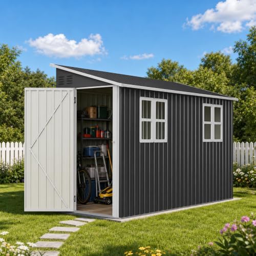 YOPTO 4x10 FT Lean to Shed W/Floor,Reversible Installation,Black - Image 3