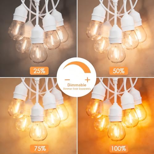 SUNTHIN 105FT White Outdoor String Lights, 34 1W LED Bulbs - Image 6