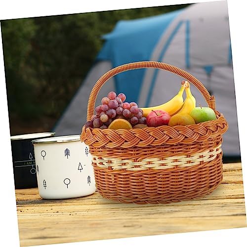 Brown Imitation Rattan Woven Handled Basket for Picnic Food Storage - Image 7