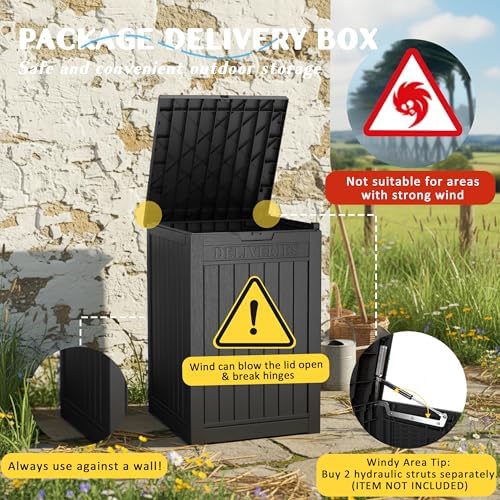 PatioZen Package Delivery Box, Waterproof Outdoor Container Lockable, Black - Image 2