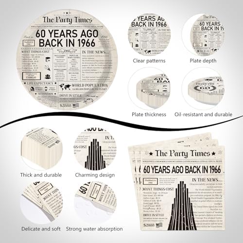170Pcs Vintage 60th Birthday Party Tableware Set for Women Men - Image 3