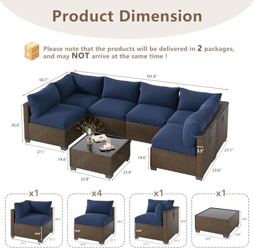 LOUVIXA 7 Piece Outdoor Patio Furniture Set, Outdoor Sectional Sofa, Wicker Rattan Patio Furniture, Patio Conversation Set with Coffee Table & Cushions - Image 2