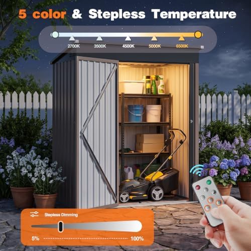 5 x 3 FT Outdoor Storage Shed, Waterproof Metal Garden Tool Shed with Sloped Roof, Magnetic Light, Lockable Door & Air Vents for Backyard Patio Lawn, Brown - Image 5