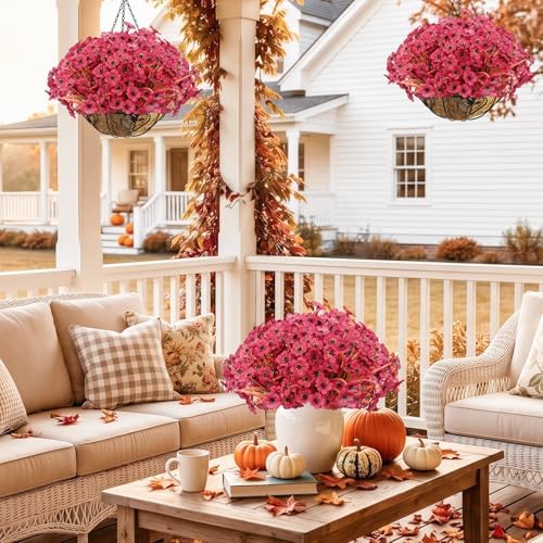 Powbrace 22 Pack Artificial Fall Flowers Mums for Outdoor Indoor(Dark Red) - Image 5