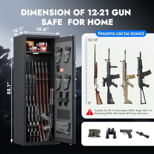 Kaer 12-21 Gun Safe for Rifles and Pistols, Up to 17 Long rifle Cabinet and 4 Pistols with 3 Gun Racks, Removable Shelf for AR-15, Scoped Rifles, Shotguns, Keypad Lock Mute/Alarm/LED for Home, Garage - Image 2