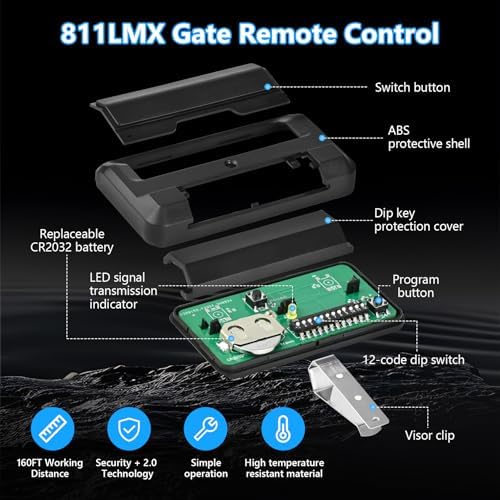 for Liftmaster 811LMX Gate Remote, Compatible with Liftmaster Gate Opener and 850LM 860LM Receiver, Replacement for Liftmaster 811LM Gate Opener Remote, Security+ 2.0, 12 Dip Switch, 4 Pack - Image 3