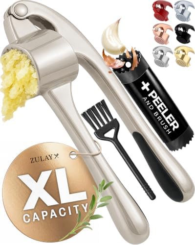 Zulay Kitchen Metal Large Garlic Press, Garlic Mincer, Peeler-Brush, Silver by ZulayKitchen