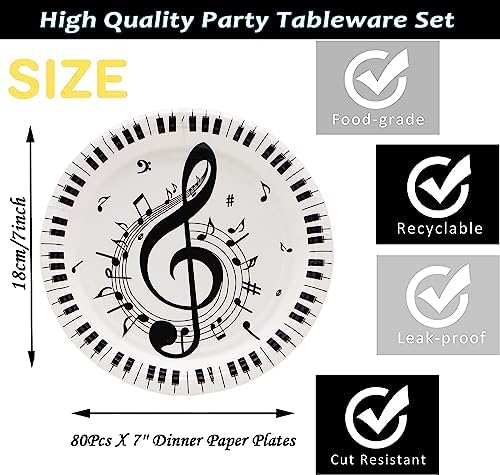 80 Pcs Musical Notes Paper Plates - 7" Music Dessert Plates for Rock Band Concert Theme Birthday Party Supplies Decorations - Image 2