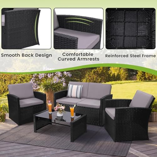 KROFEM 4 Piece Patio Furniture Set, Outdoor Wicker Conversation Set - Image 4