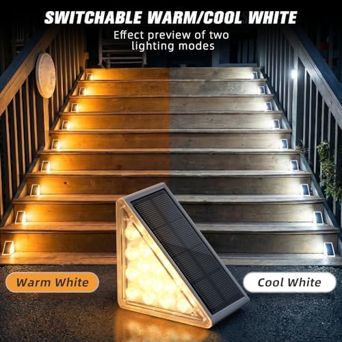 NIORSUN Solar Step Lights 6 Pack - Outdoor Stair Lights with 3000K Warm White & 6000K Cool Daylight, IP67 Waterproof, Auto On/Off, Super Bright for Deck, Patio, Steps - Image 2