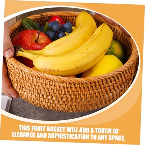 Vintage Rattan Woven Rattan Fruit Basket, round Snack Storage Organizer - Image 6