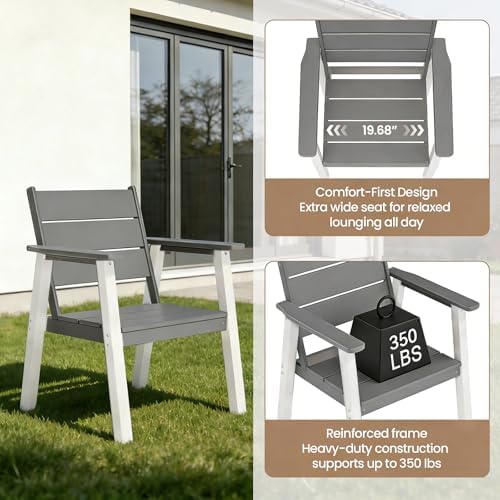 Outdoor Dining Set for 6, 7-Piece Patio Table and Chairs Set, HDPE Outdoor Dining Table and Chairs with Umbrella Hole, All-Weather Dining Furniture Set,White Grey - Image 5