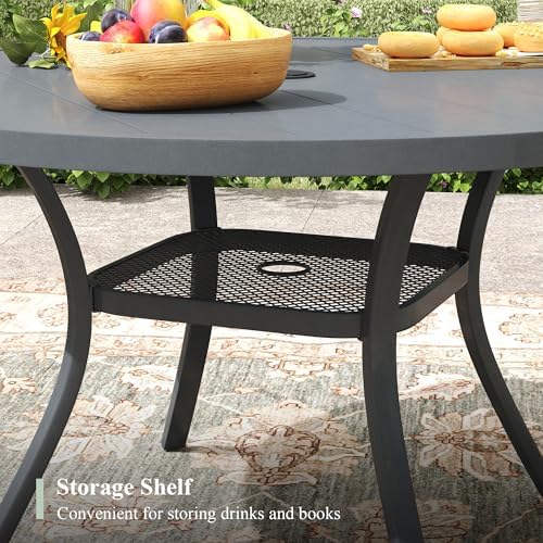 Outdoor Dining Table with Adjustable Umbrella Hole, 40.6" All-Weather Round Patio Dining Table for 4, Metal Patio Table with Storage Shelf for Garden Lawn Porch Deck Yard, Dark Grey - Image 5