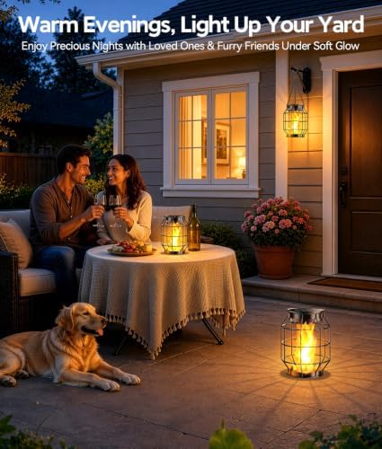 KOOPER Solar Lanterns Outdoor Waterproof, Upgraded Flickering Flame Hanging Solar Lights Outdoor Decorative, Metal Outdoor Hanging Lantern for Yard Patio Porch Garden Decor, Gift for Women Mom 2 Pack - Image 7