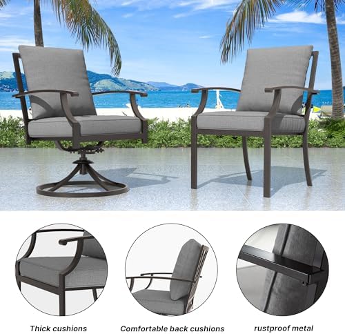 7 Pieces Outdoor Patio Furniture Set with 48" 55000 BTU Round Propane Fire Pit Table,Patio Dining Set Outdoor Conversation Sets 6 Swivel Chairs for Deck,Backyard and Garden,Grey - Image 3